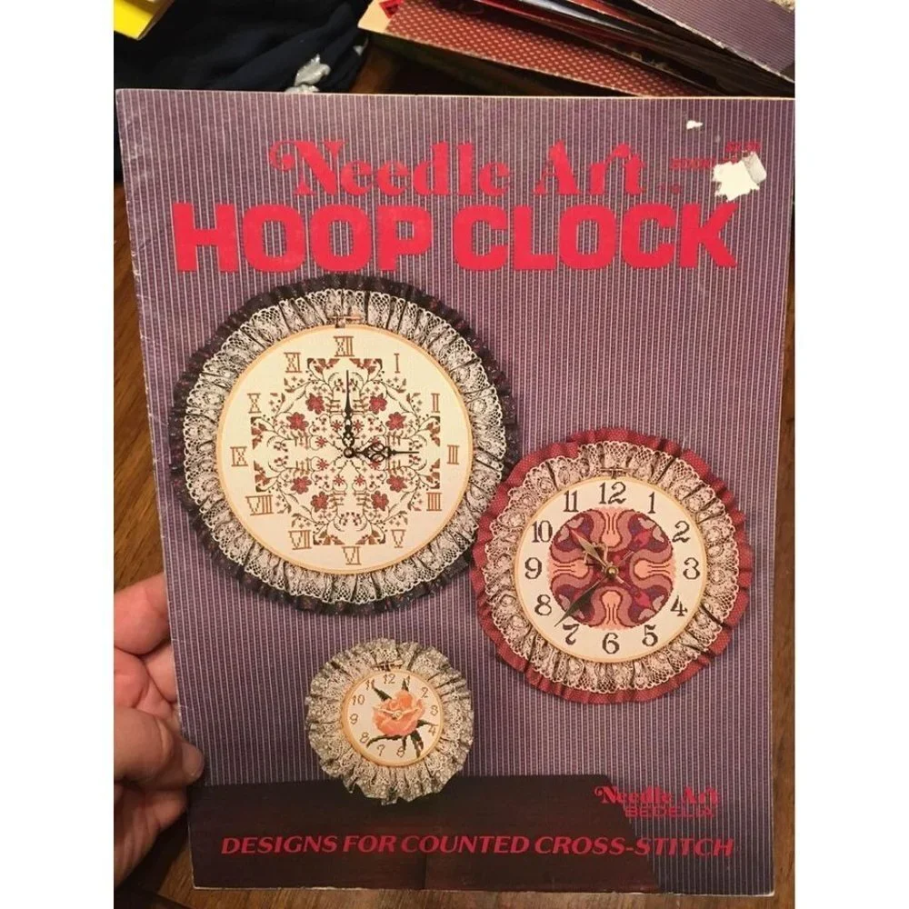 2 Pieces Vintage 1984 Cross Stitch Hoop Clock Craft Books Needle Art